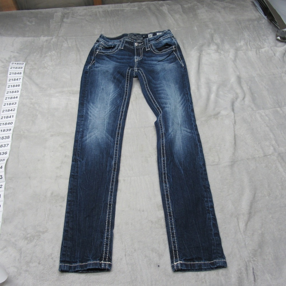 Miss Me Jeans Girls 10 Blue‎ Denim Dark Wash Embellished Skinny Casual Y2K 24x26